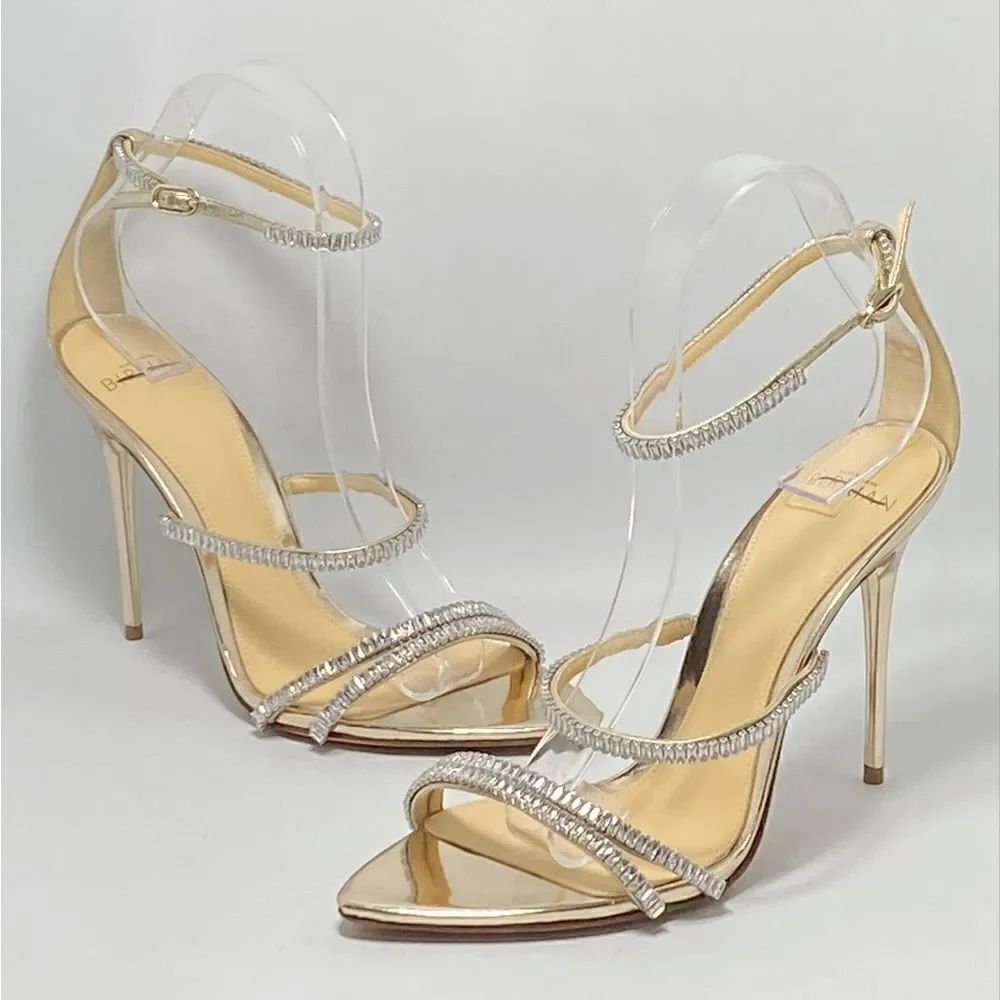 Alexandre Birman Metallic Leather Crystal-Embellished Sandals size 37.5